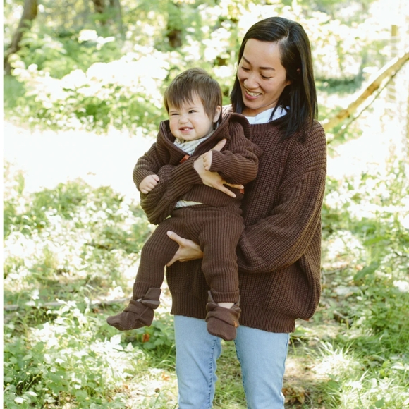 Goumi Women's Chunky Knit Sweater Size S/M Bark Brown 100% Organic Cotton - Picture 7 of 8